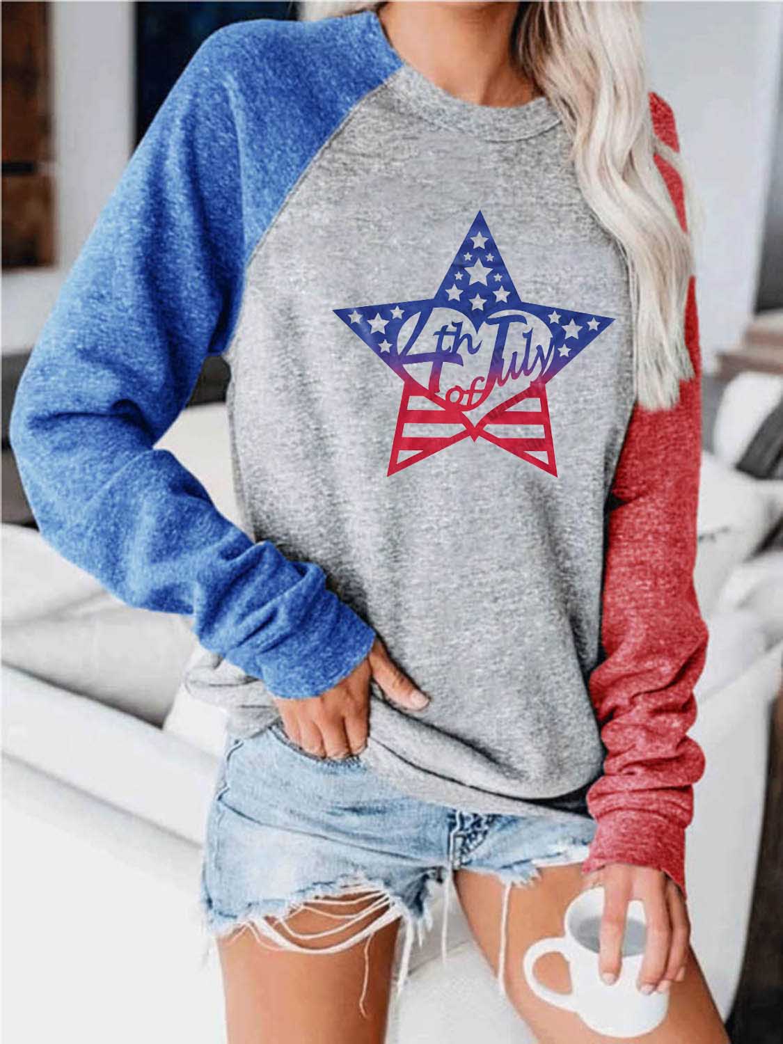 Damen 4. Juli Star Print Kontrast Top