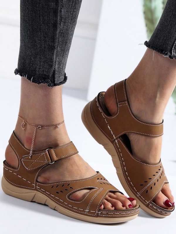 Retro Keilabsatz Sandalen Damen Linie Anti-Rutsch flache Sandalen