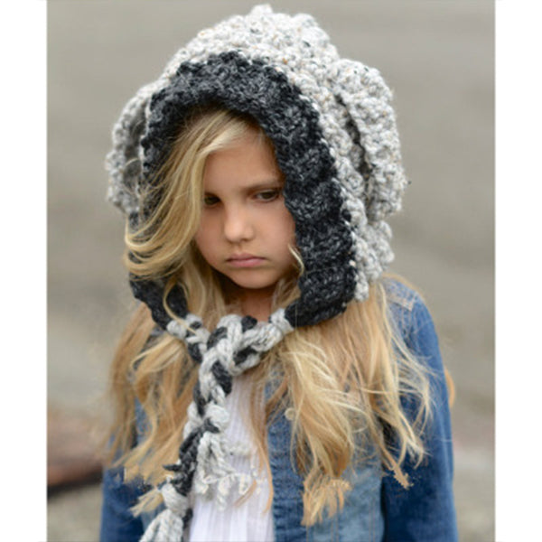 Hand-knitted wool warm hat and scarf set