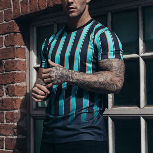 Vyriškos vertikalios juostelės, kontrastingos spalvos greitai džiūstantys marškinėliai