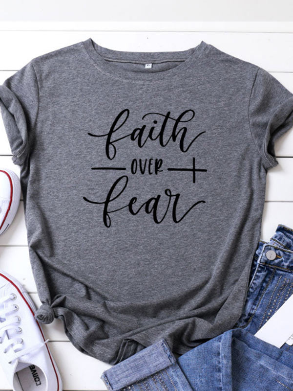 Camiseta cómoda de algodón Faith About Anxiety para mujer con manga corta