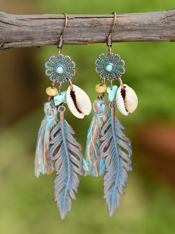 Pendientes de borla de aleación tallados étnicos vintage calados