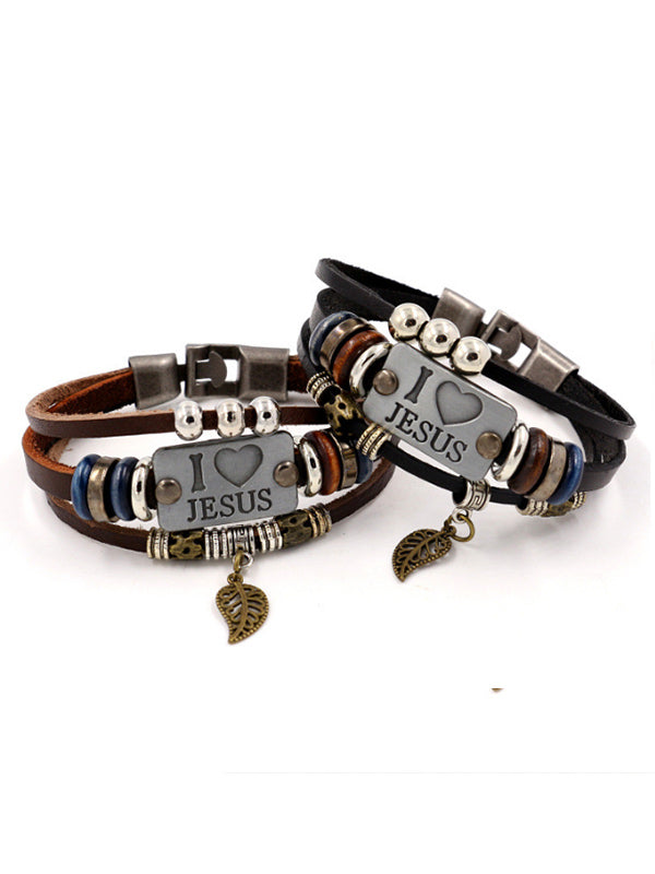 Pulsera de cuero con cuentas vintage I Love JUSES unisex