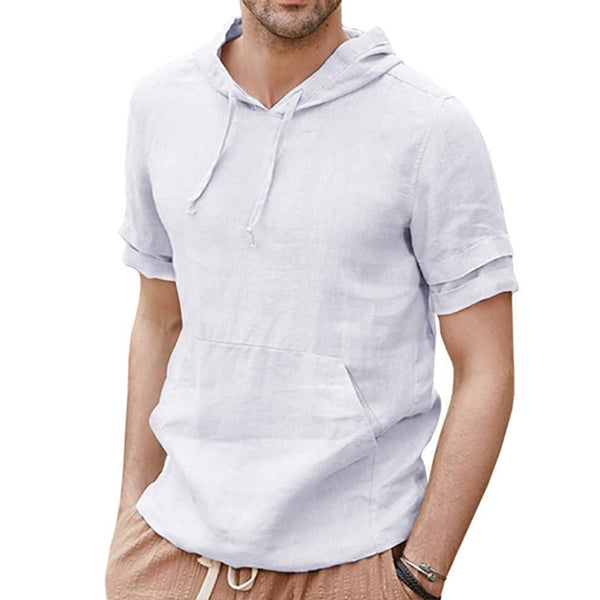 Lässiges Kurzarm-T-Shirt mit Kapuze aus Leinen für Herren