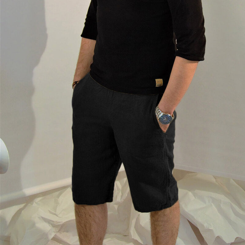 Herren Basic Casual Komfortable Atmungsaktive Leichte Kordelzug Elastic Waist Leinen Shorts