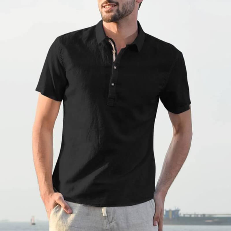 Paprastos vasariškos kvėpuojančios trumpų rankovių marškinėliai iš vyriškos medvilnės drobės