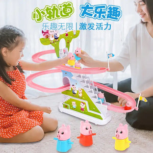 Stair climbing toy for electrical rail mounting