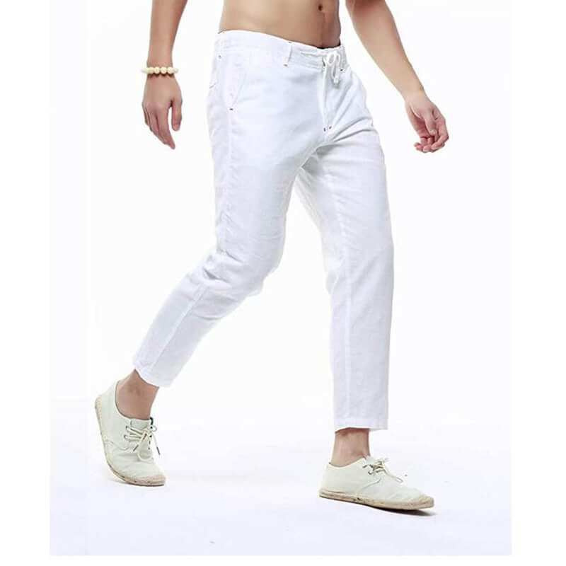 Piernas finas y ligeras de verano para hombres, pantalones de algodón de lino transpirables