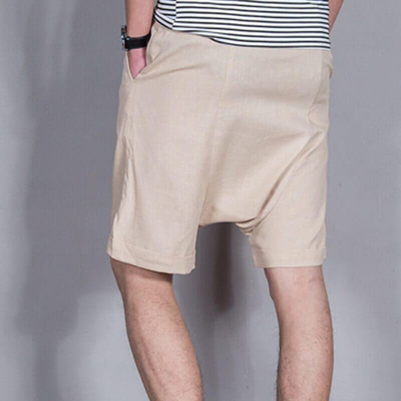 Herren Sommer Cool Casual Kordelzug Low Crotch Leinen Harem Shorts