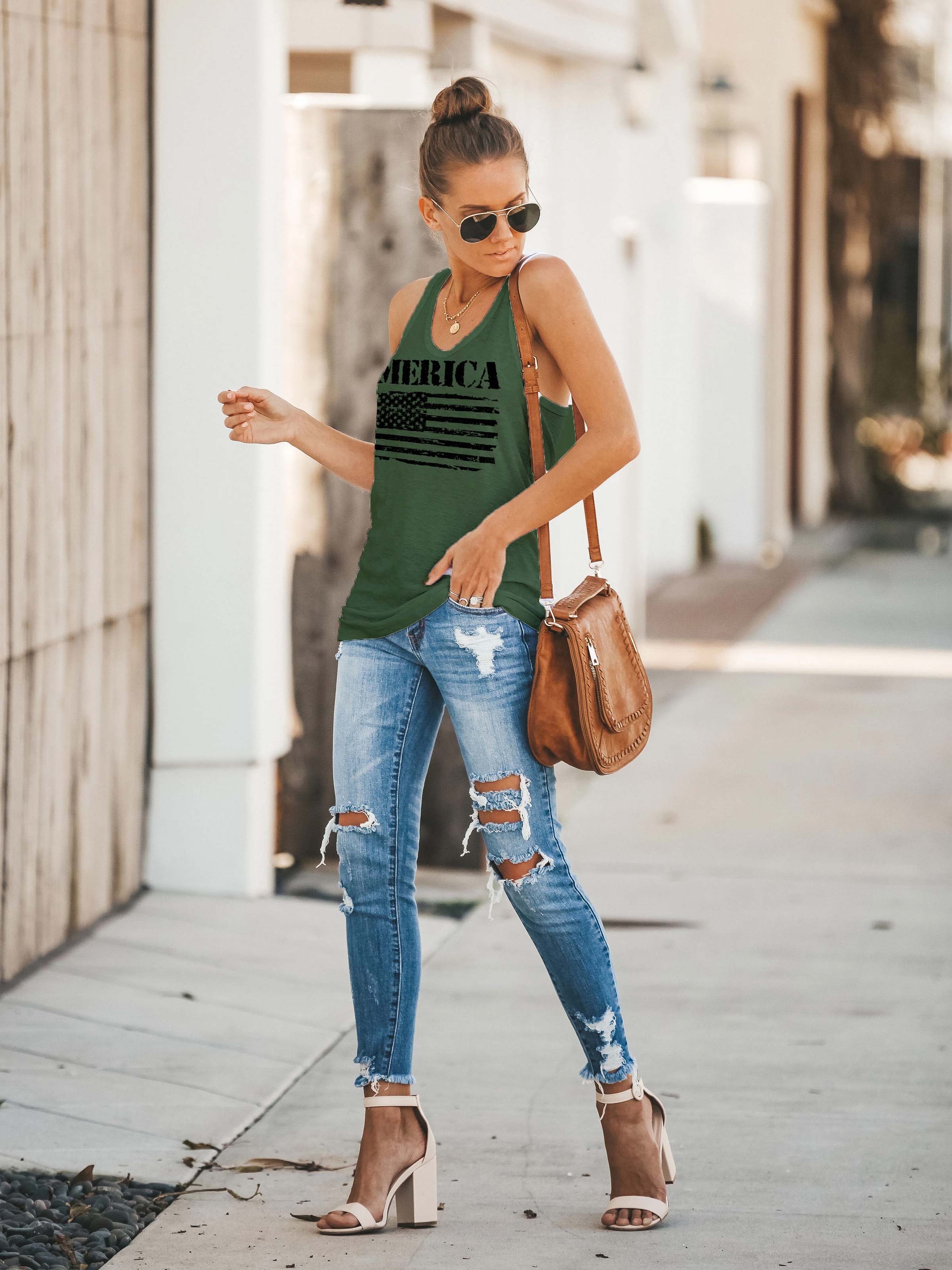 Camiseta de mujer con bandera &quot;Merica&quot;
