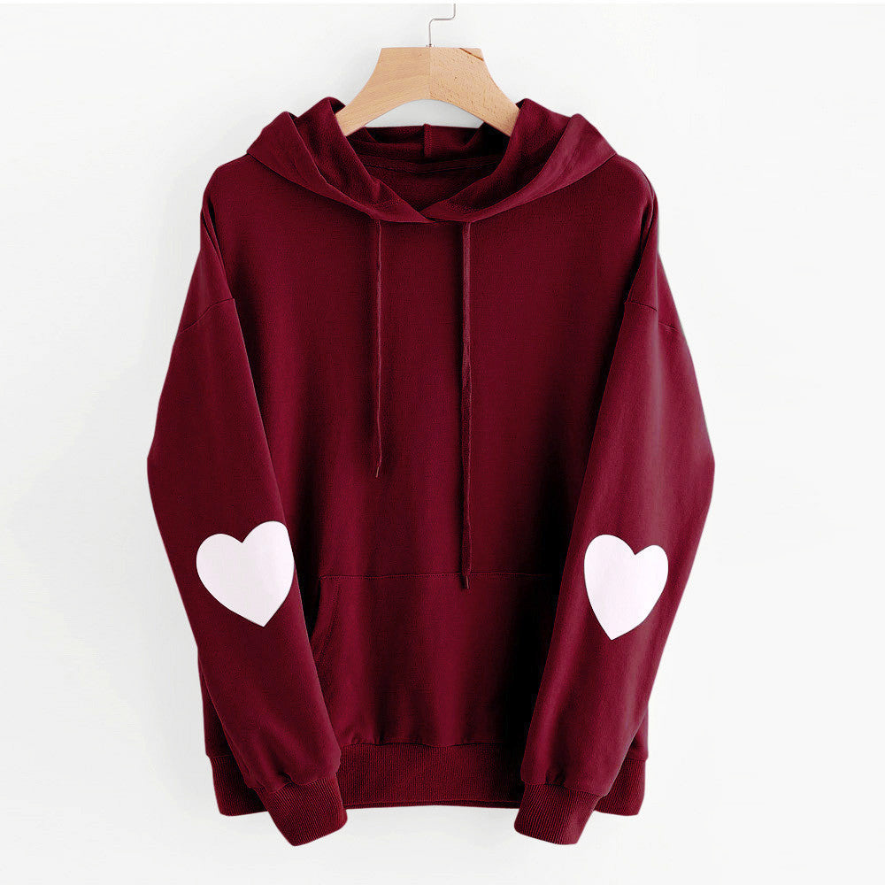 Heart Disign Drawstring Pocket Hoodies