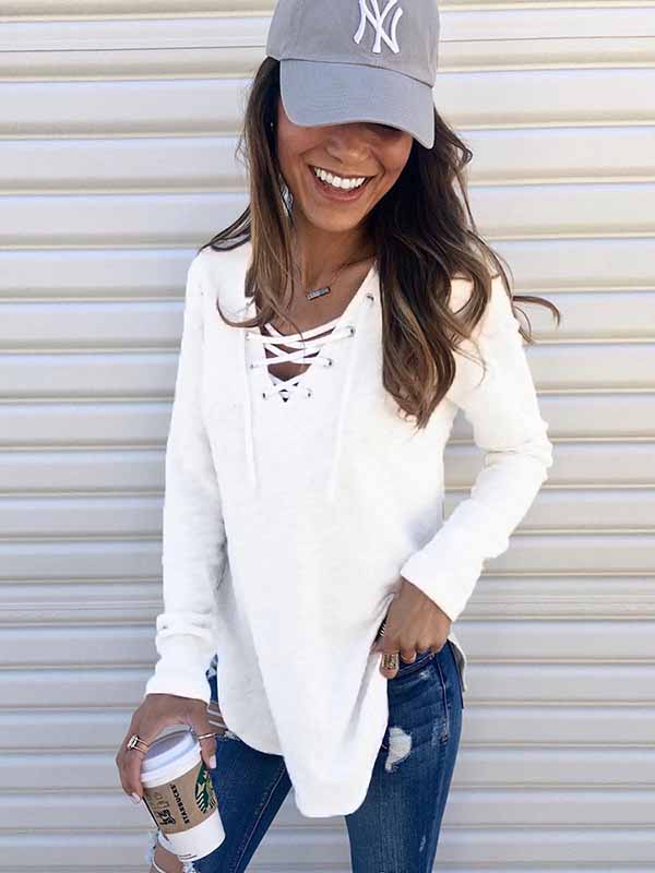 Camisa de otoño con manga larga y cuello en V