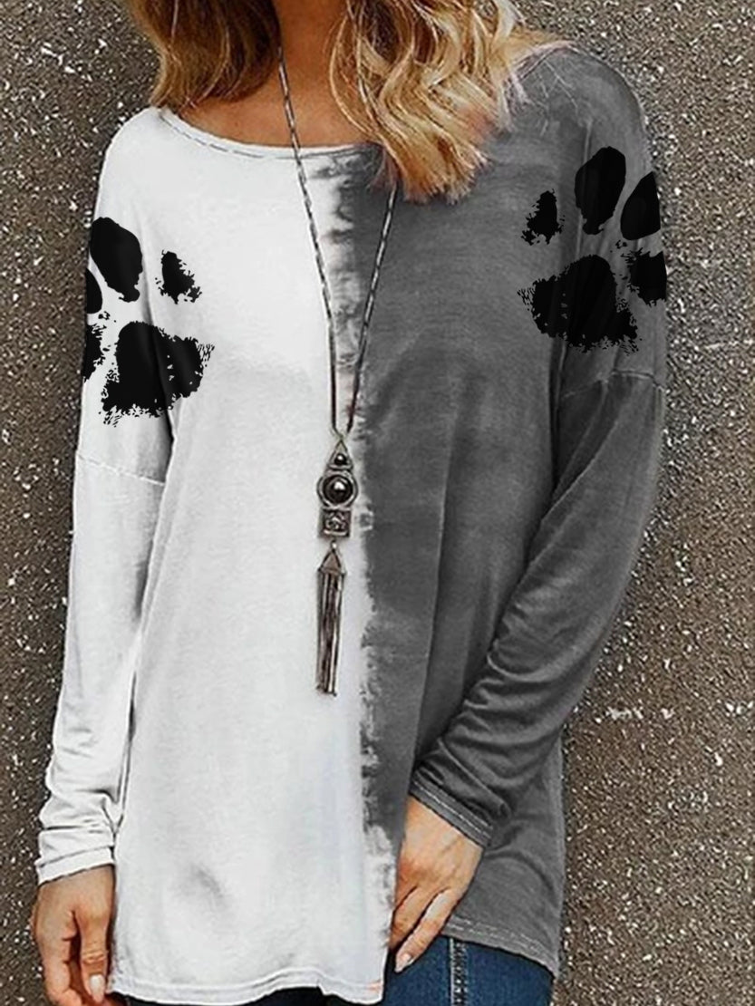 Damen Dog Paw Print Tie-Dye Top