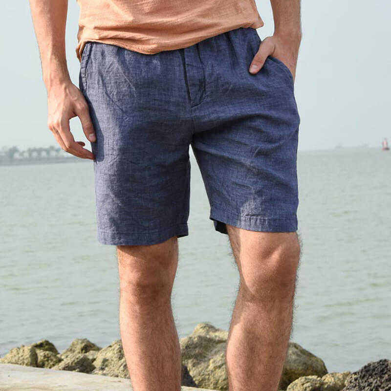 Shorts de lino con cremallera, suaves, cómodos, ecológicos y de verano para hombres