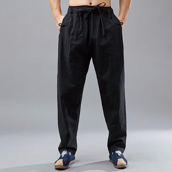 Cordones de hombre de pantalones de algodón de cáñamo