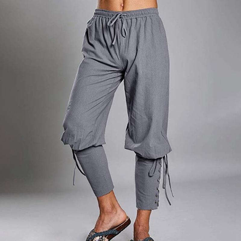 Hippie de verano para hombre Casual Super Soft Rope Cintura elástica Cintura Ligero Pantalones de lino