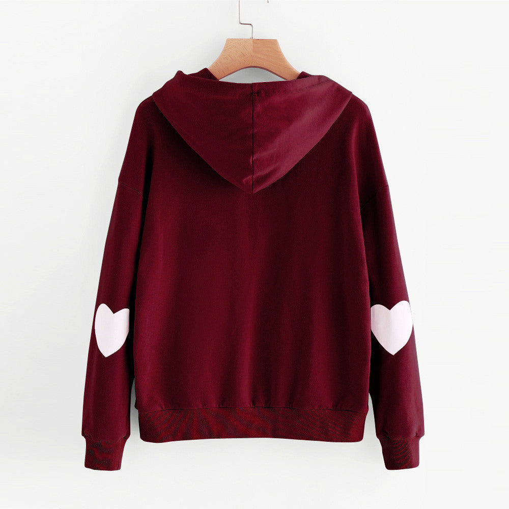 Heart Disign Drawstring Pocket Hoodies