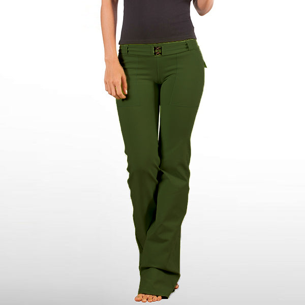 Pantalones de yoga con corte de botas y bolsillos con solapa para mujer