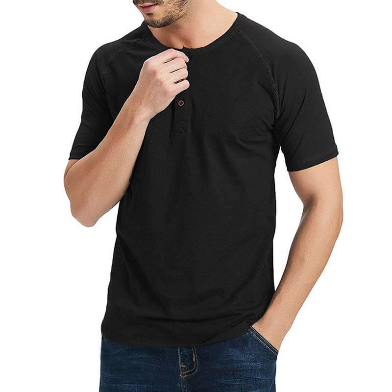 Vyriški klasikiniai pagrindiniai kasdieniai ploni Henley apykaklės medvilniniai marškinėliai