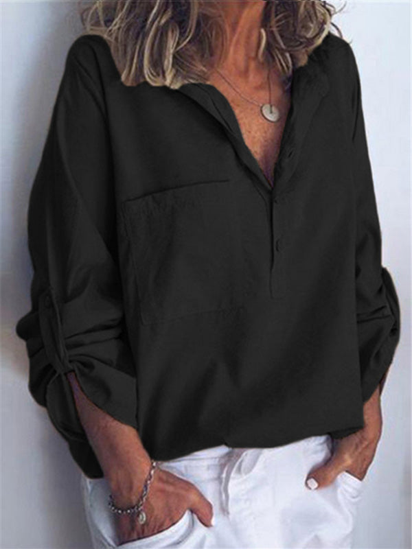 Jersey de mujer con cuello de pico, confeccionado en algodón y lino.