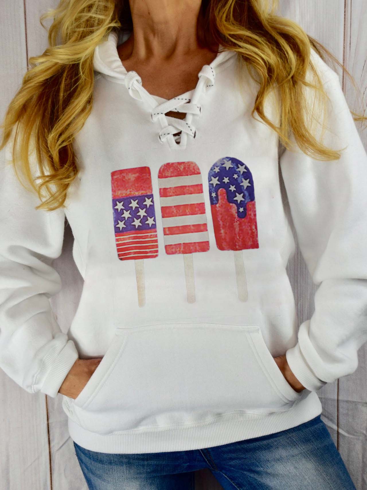 Damen Popsicle Print Lace Hoodie