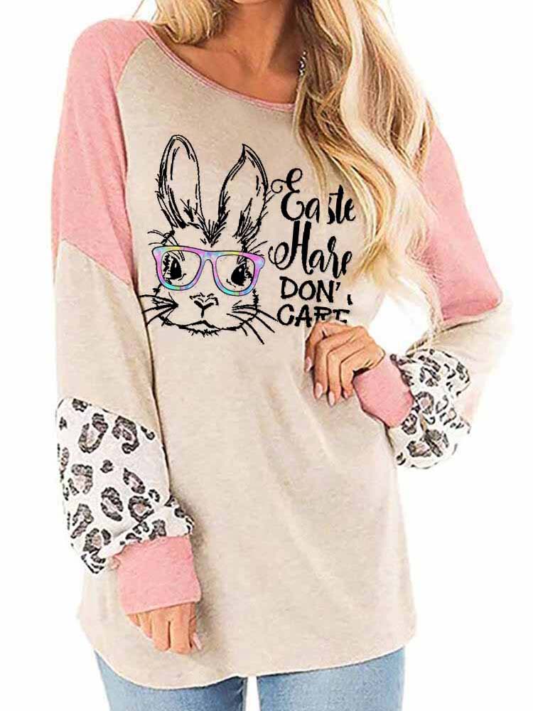 Frauen Osterhase NICHT PFLEGE Kaninchen Leopardenmuster Langarm Top