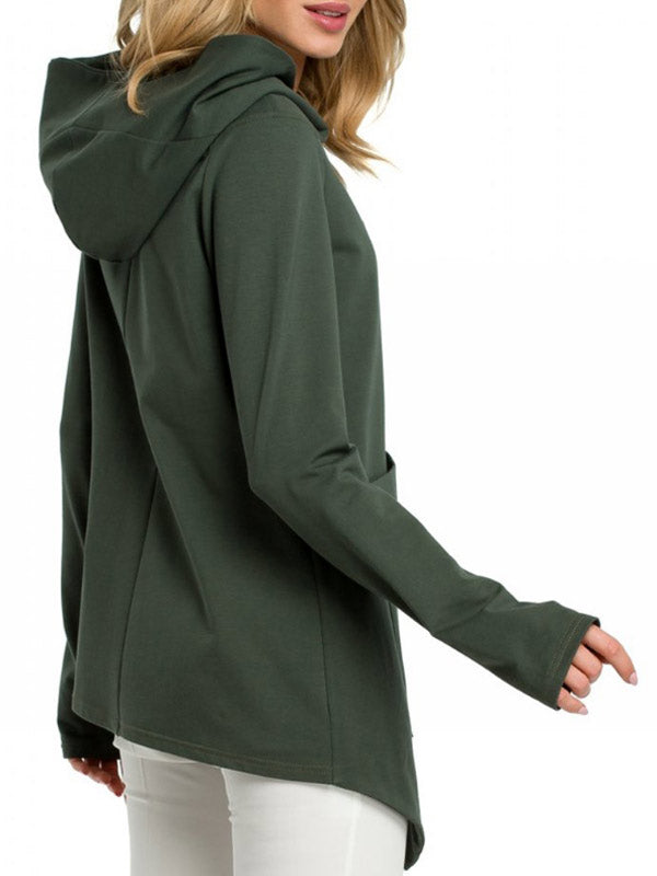 Suéteres de mujer con cremallera diagonal y bolsillo irregular.