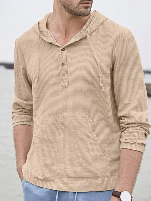 Vyriški vintažiniai vientisos spalvos medvilniniai lino marškinėliai