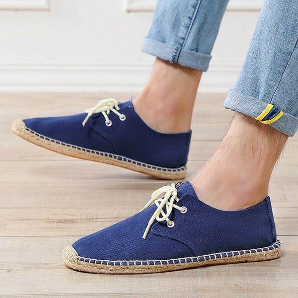 Zapatos planos de lino transpirables con cordones de lino para hombres