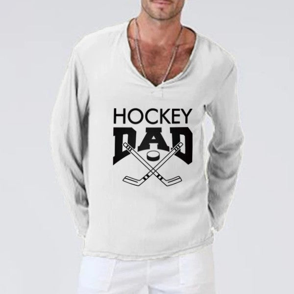 Camiseta de lino de manga larga estampada HOCKEY DAD para hombre