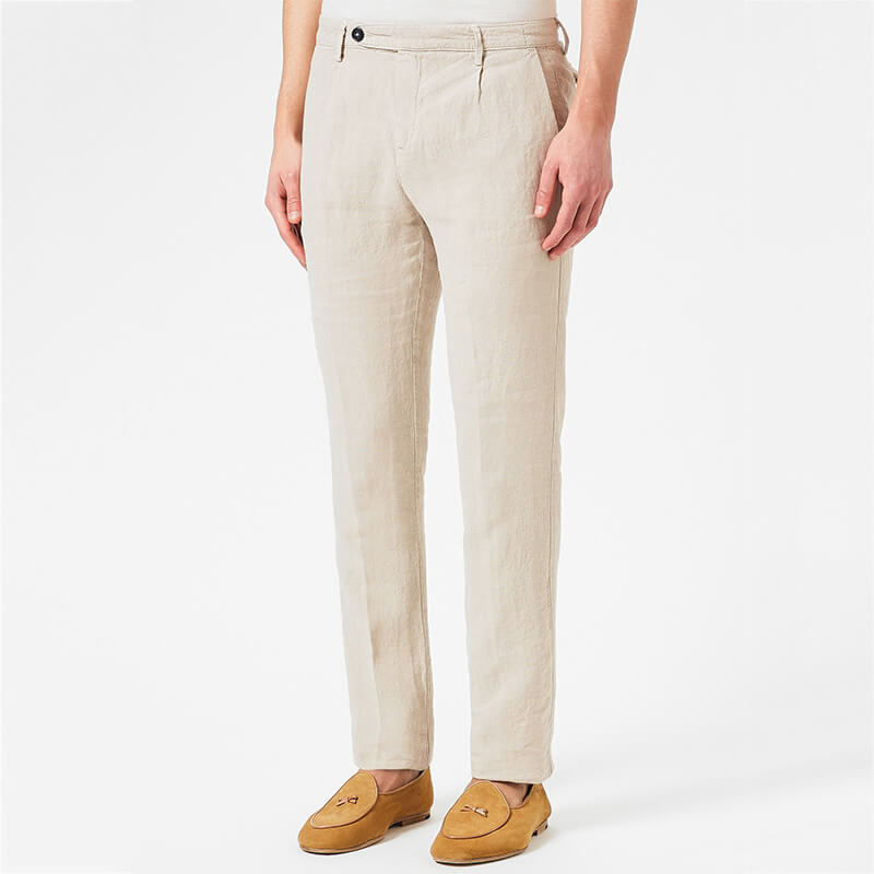 Pantalones de cremallera transpirables cómodos de verano con estilo para hombres hechos de lino natural
