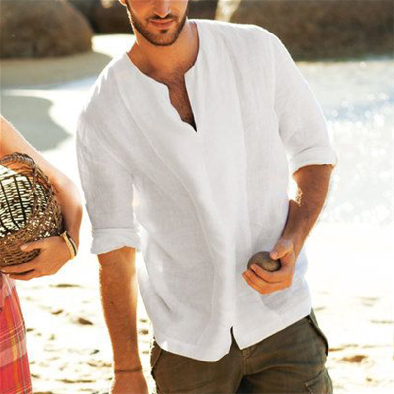 Slit V-Ausschnitt Herren Langarm Shirts