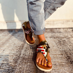 Damen Summer Beach Camouflage Casual Tangasandalen