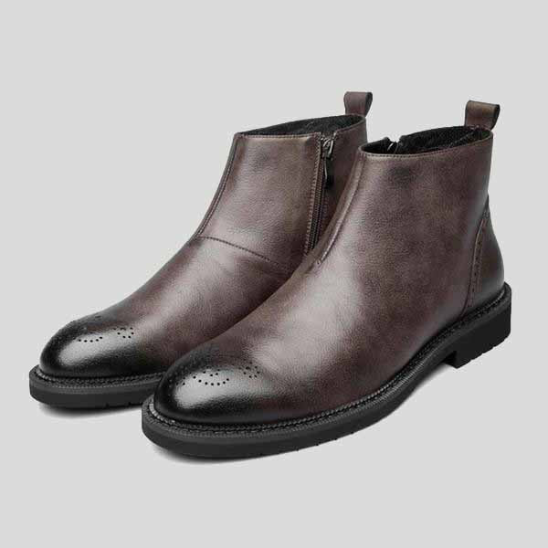 Botines de cuero genuino para hombres botas de vestir de cuero de vaca con cremallera