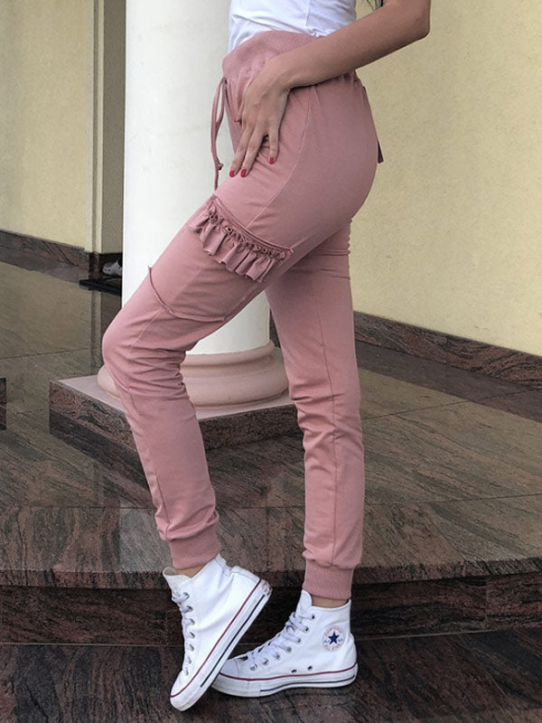 Auriculares de madera en blanco y negro para mujer, pantalones casuales sueltos