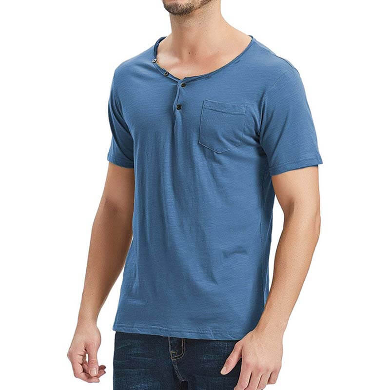 Vyriški laisvalaikio paprastų apvalių apykaklių vientisos spalvos mygtukai, marškinėliai iš poliesterio trumpomis rankovėmis