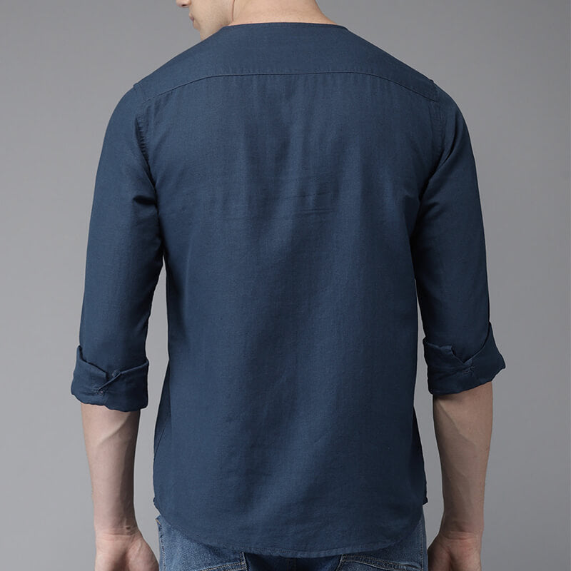 Camisa de lino de algodón de manga corta con cuello en V informal refrescante y fresca para hombres