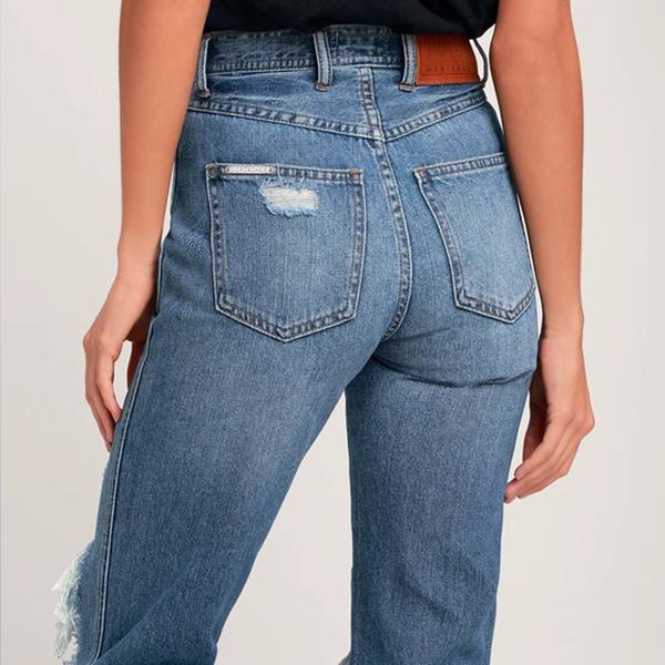 JEANS MAMÁ DE TALLE ALTO DESTRUIDOS CON LAVADO MEDIO