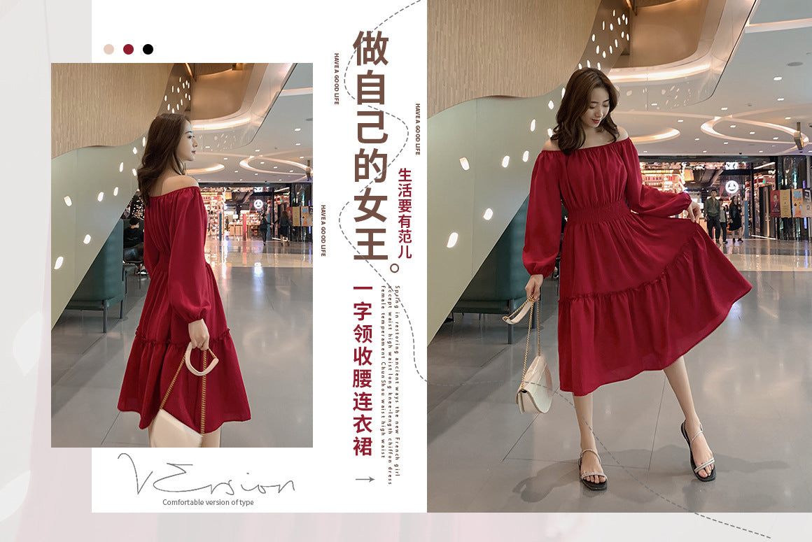 Pre-sale of 2020 spring Korean famous lady long sleeve flower skirt medium long base skirt chiffon dress female f3202