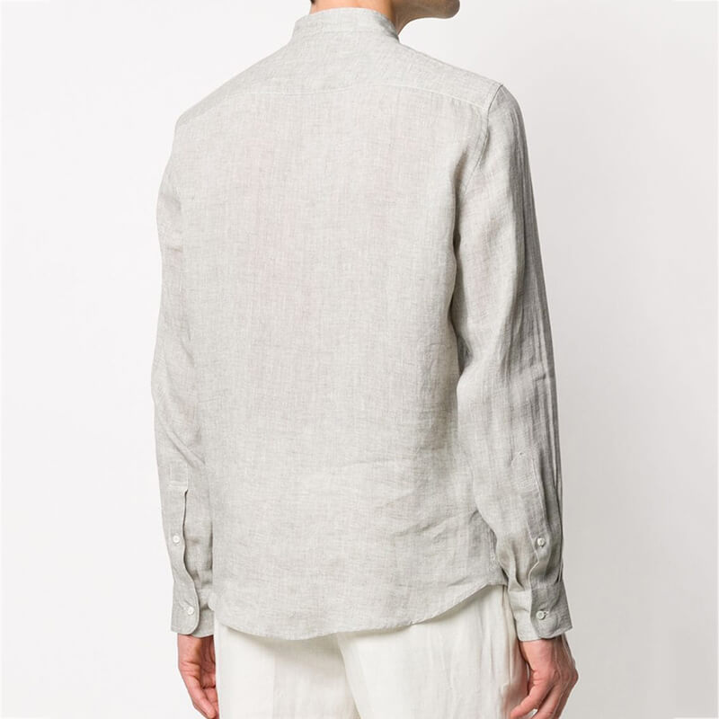 Herren Classic Summer Breathable Stand Collar Langarm-Leinenhemden aus natürlichem Leinen