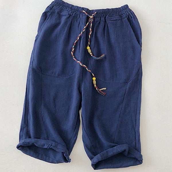 Pantalones cortos de lino cómodos y transpirables de estilo nacional.