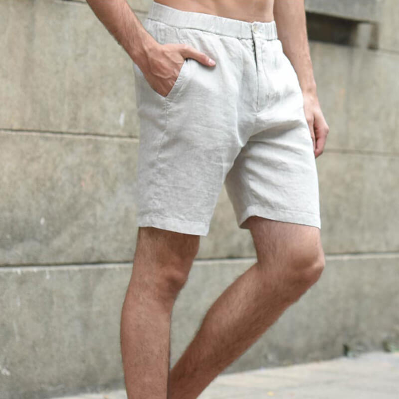 Shorts de lino con cremallera, suaves, cómodos, ecológicos y de verano para hombres