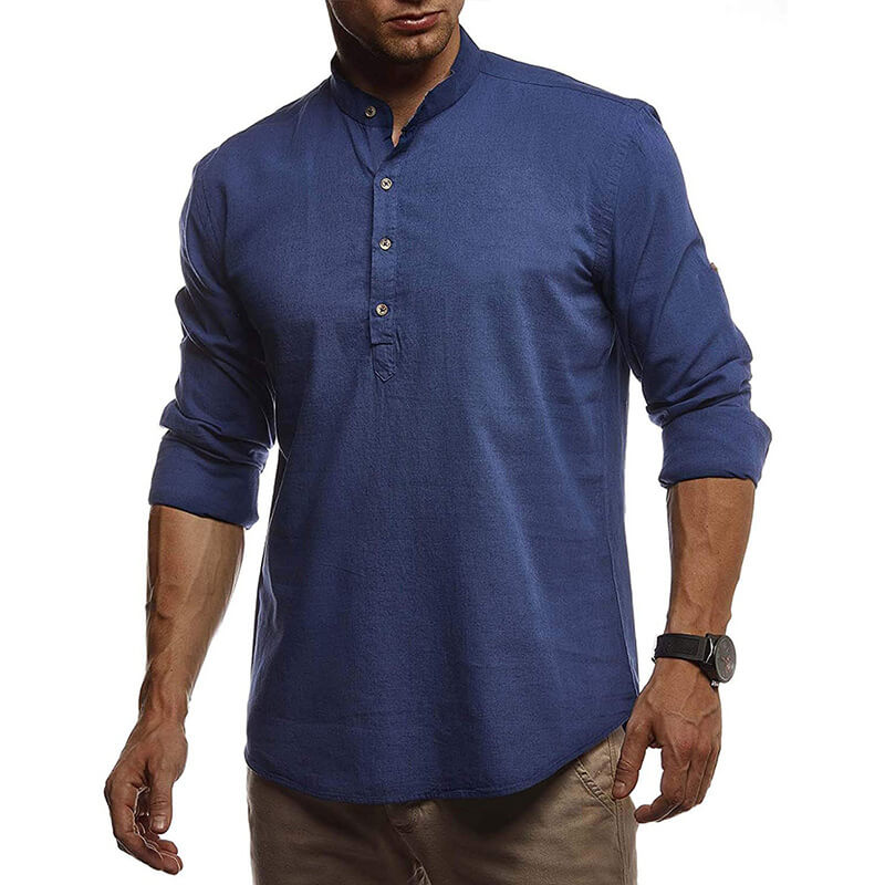 Camisa de lino sencilla, transpirable y ligera con manga larga.