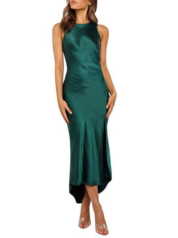 Sexy Pure Color ärmellose Slit Party Kleider