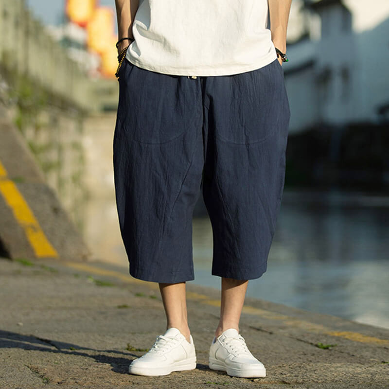 Pantalones de lino natural liso de verano para hombre