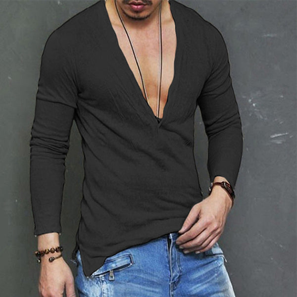 Schlankes Langarm-T-Shirt mit V-Ausschnitt für Herren