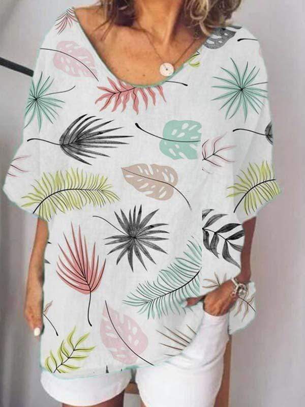 Camiseta con estampado de cuello redondo y talla grande