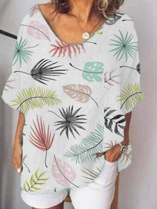 Camiseta con estampado de cuello redondo y talla grande