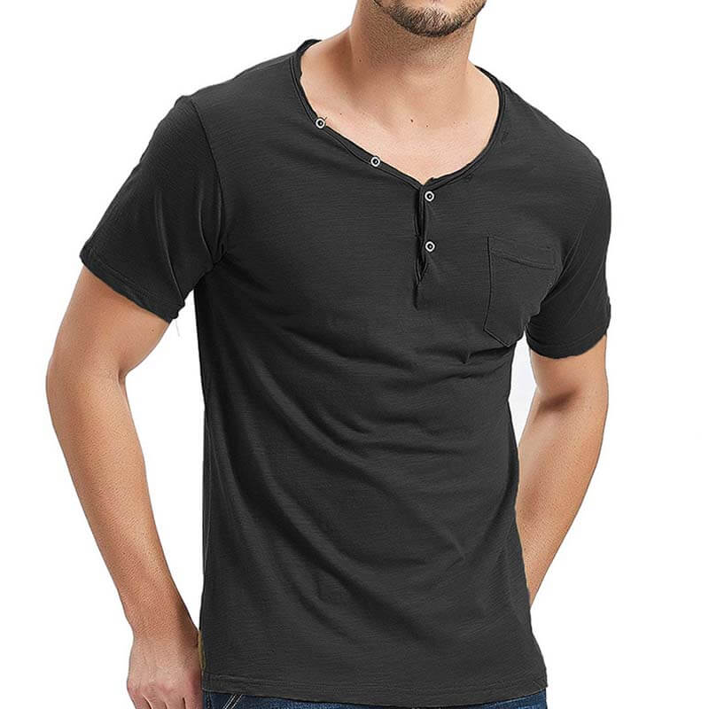 Vyriški laisvalaikio paprastų apvalių apykaklių vientisos spalvos mygtukai, marškinėliai iš poliesterio trumpomis rankovėmis