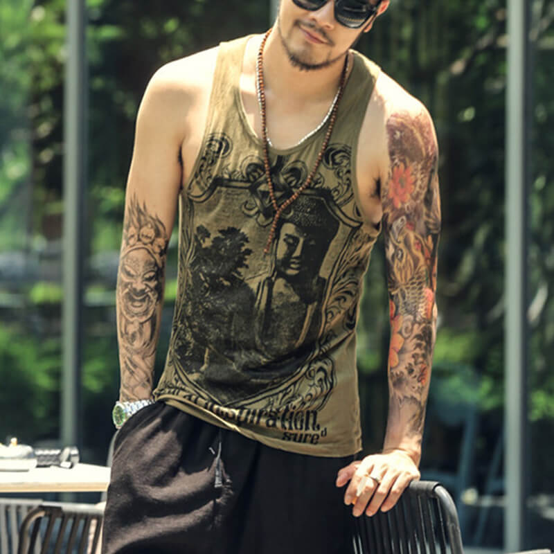 Chaleco de algodón estampado de elefante delgado sin mangas casual hippie de verano para hombres